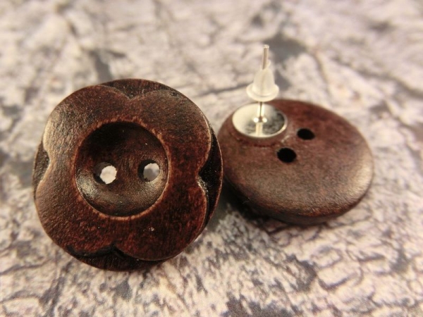 Knopf Ohrringe Holz Natur Button Gravur